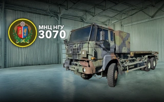 See photo DAF truck with multi-lift system for the international training center of NGU units